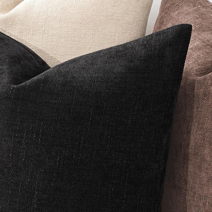 MIULEE 12x20 Inch Lumbar Textured Chenille Throw Pillow Covers Black | Pack of 2 Decorative Soft Throw Pillows, Solid Textured Cushion Covers, Modern Home Decor for Couch Sofa Bedroom Living Room