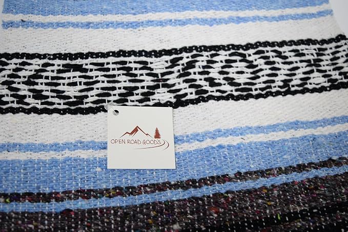 Open Road Goods Bulk Falsa Blankets - Handwoven Authentic Mexican Falsa - Great for Weddings, Yoga, Beach, Picnics, or Mexican Throw! (Light Blue, 7 Pack)