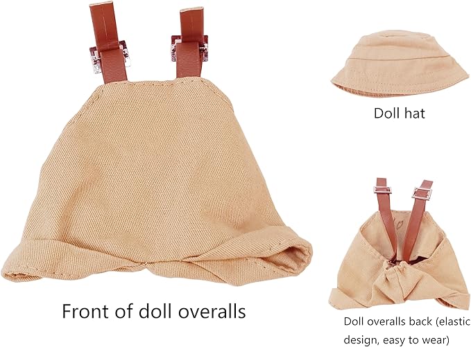 Complete Cute Outfit for 17cm Collectible Dolls: Hat & Overalls Set - Ideal for Dressing Up Elf or Fantasy Style Figures (Brown-a)