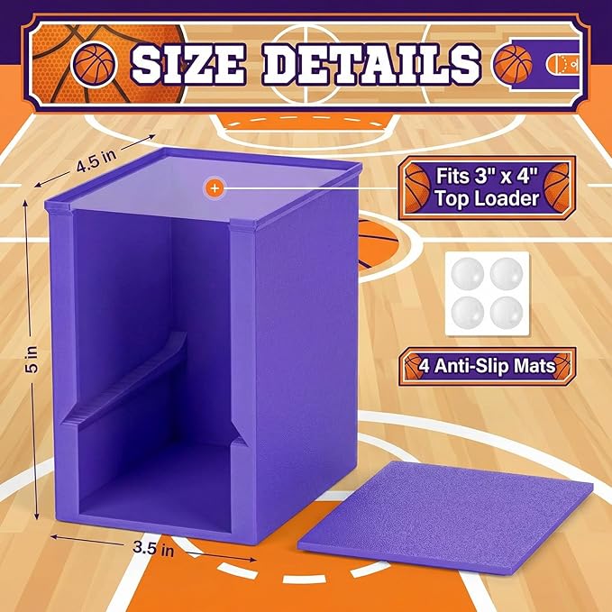 Toploader Dispenser & Penny Sleeve Holder - Dual Compartment Holds 250 Penny Sleeves & up to 50 Top Loaders, Stackable Card Storage Box with Dustproof Lid (Purple)