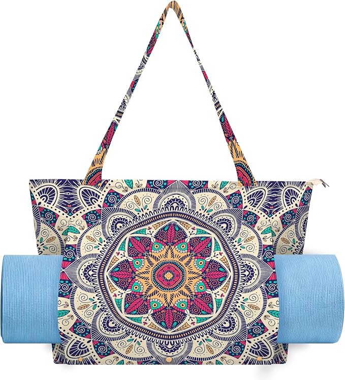 Mandala Yoga Mat Bag Large Yoga Bags and Carrier Fits All Your Stuff Yoga Tote Bags with Zipper Pocket Pilates Bag