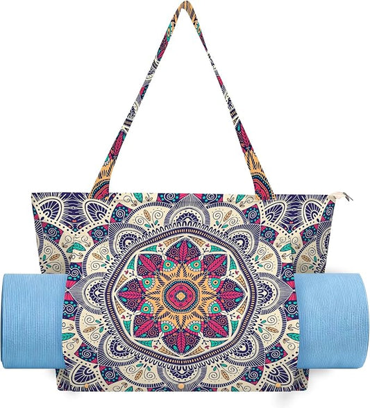 Mandala Yoga Mat Bag Large Yoga Bags and Carrier Fits All Your Stuff Yoga Tote Bags with Zipper Pocket Pilates Bag