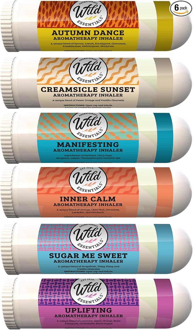 Wild Essentials Cheerful 6 Aromatherapy Nasal Inhaler Multi Pack Made with 100% Natural, Therapeutic Grade Essential Oils to Keep You Happy and uplifted