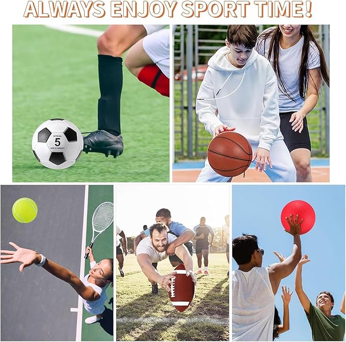 Soulchen 5 Pcs Multi Sport Ball Set for Teen Adult Official Size Soccer, Basketball, Football, Playground Ball, Tennis with Sport Equipment Bag Pump for Teen Adult Gift Back to School