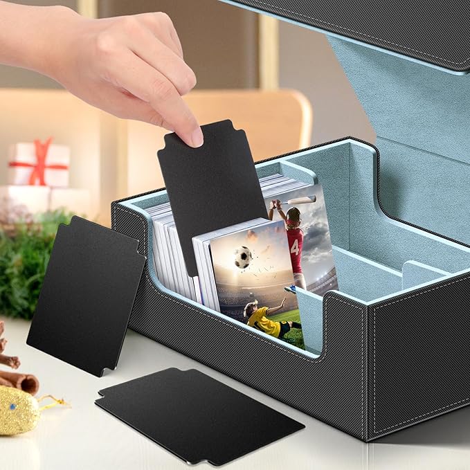Homthy 1800+ Card Deck Case for Trading Cards, Leather Magnetic Closure Commander Card Storage Box Magic Card Holders Fit for MTG TCG and Sport Cards (Sky Blue)