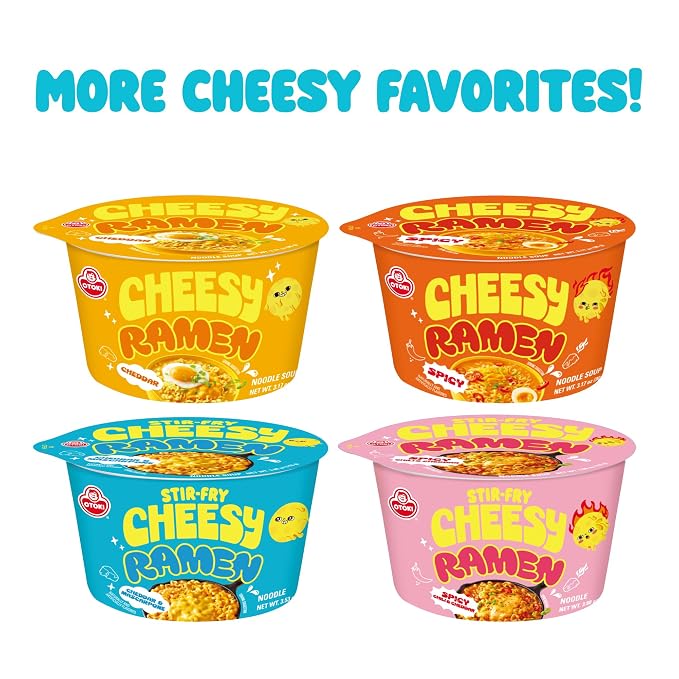 Otoki Cheesy Ramen Bowl, Mac & Cheese Meets Ramen, Cheddar & Mascarpone Flavor, Korean Instant Ramen Bowl, 3.53 oz Pack of 6