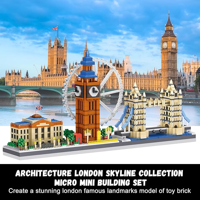 Architecture London Skyline Collection Micro Mini Building Set,3110Pcs Famous Landmarks Model Building Toys with London Eye,Big Ben,British Museum,Tower Bridge,STEM Creative Gift for Adults Kids 6+