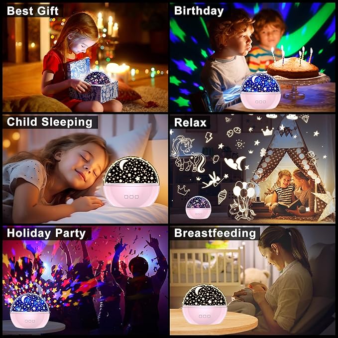 Star Projector Night Light for Kids,Baby Night Lights with Unicorn and Star Theme,360 Degree Rotation,15 Mode Color Changing,Birthday Gift Toys