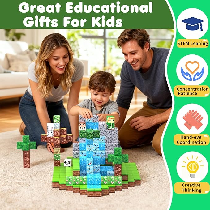 Magnetic Building Blocks Sets 150PCS Forest Wold Magnet Cubes STEM Learning Educational Montessori Sensory Games Toys Christmas Xmas Birthday Gifts for Old Kids Boys Girls Ages 3+,3-5,4-8,4-7