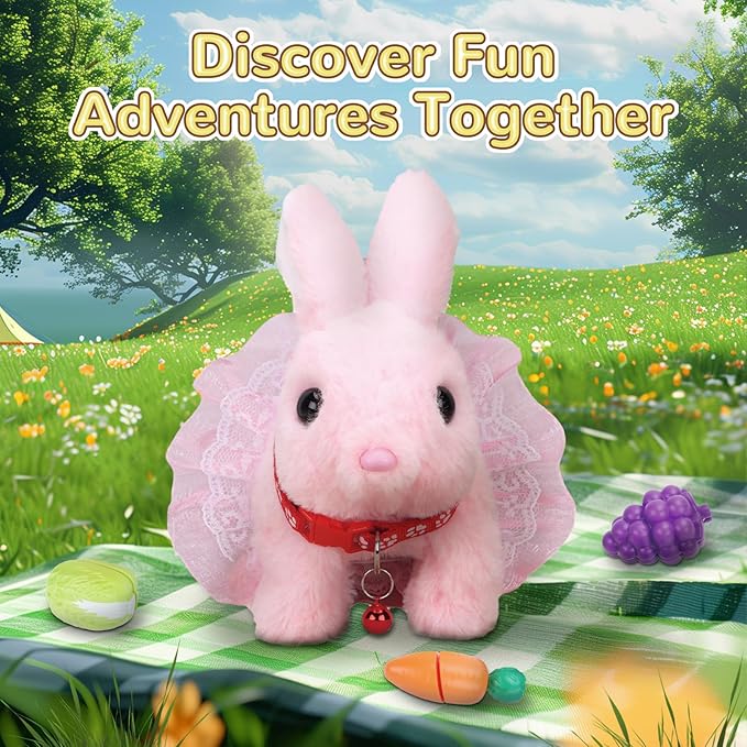 Walking Bunny Toys for Kids, Bunny Stuffed Animal Interactive Electronic Toys, Swinging Ears, Twitching Mouth and Nose, Easter Christmas and Birthday Gift, Suitable for Toddlers 3, 4, 5, 6, 7Years Old