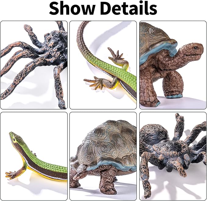 14PCS Reptile Animal Figurines Toys,Desert Amphibians Sand Toys with Axolotl,Lizard,Snake,Spider,Komodo Dragon,Alligator,Rainforest Cold Blooded Plastic Animals Figures Party Favors for Kids
