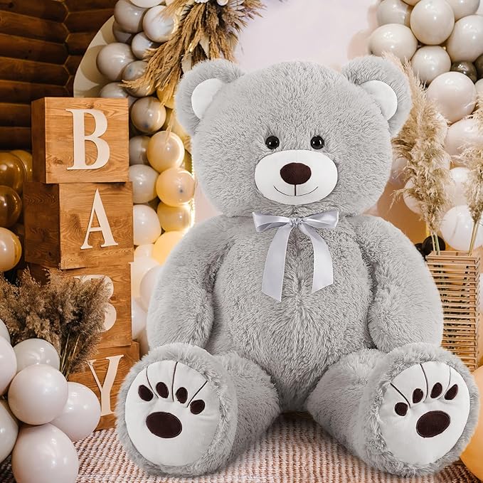 MorisMos Giant Stuffed Animal, 36in Big Gray Teddy Bear for Baby Shower, Life Size Plush for Kids, Girlfriend, Birthday, Valentines
