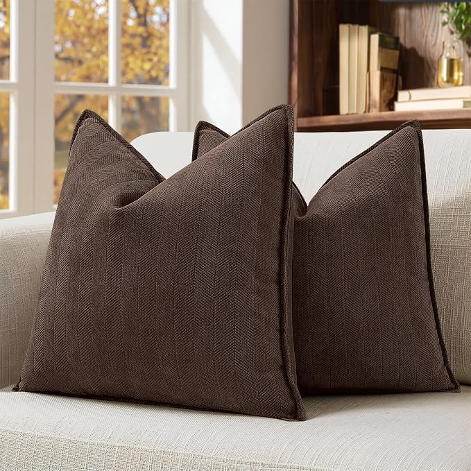 MIULEE Pack of 2 Reddish Brown Decorative Chenille Pillow Covers 18x18 Inch | Soft Couch Throw Pillows,Farmhouse Cushion Covers with Elegant Design for Sofa,Bedroom,Living Room,Spring Home Decor