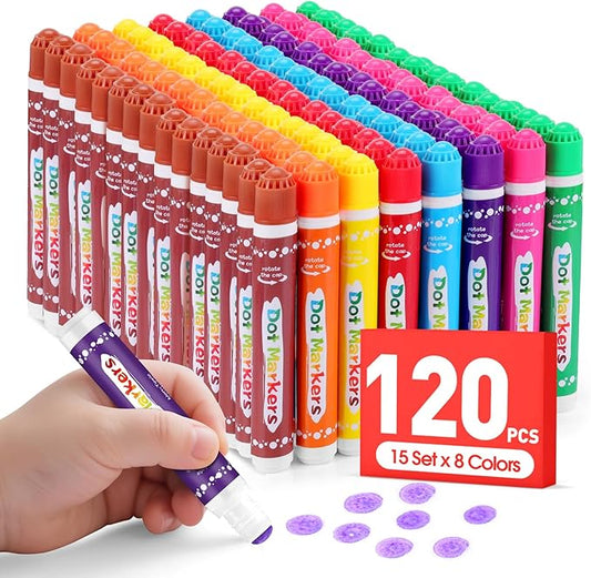 FUMILE 120 Pcs Dot Markers Bulk, 8 Colors Bingo Daubers Bulk for Toddlers,Washable Bingo Markers,Bingo Supplies,Dot Paint for Painting Supplies Drawing Coloring and Art Crafts(15 Boxs)