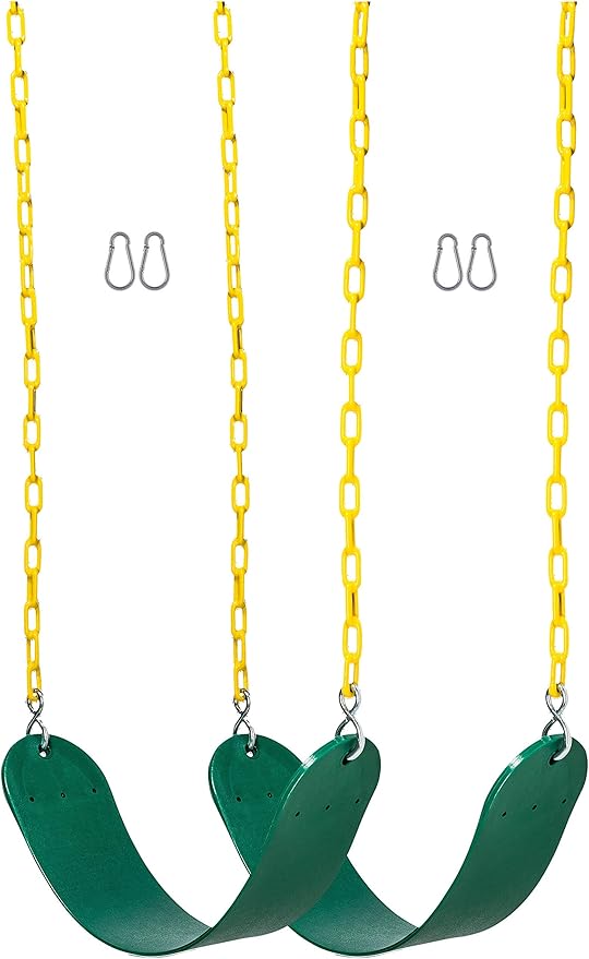 2 Pack Heavy Duty Swing Seats - 66" Chain Plastic Coated - Playground Swing Set Accessories Swing Seat Replacement - Green