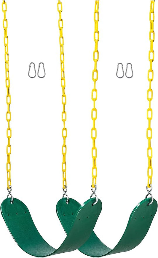 2 Pack Heavy Duty Swing Seats - 66" Chain Plastic Coated - Playground Swing Set Accessories Swing Seat Replacement - Green