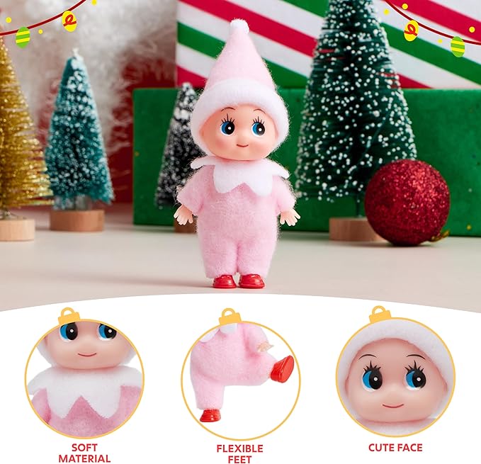 JOYIN 1 Pack Christmas Pink Tiny Elf Soft Plush Toy for Adults Kids Accessories Party Favors Xmas Party Supplies Christmas Decor, Xmas Gift