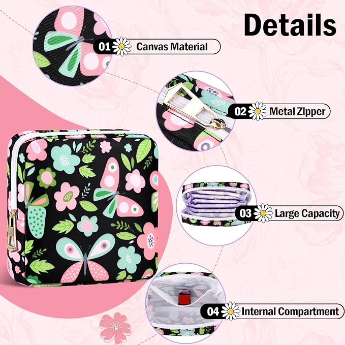 Period Bag Discreet Sanitary Napkin Storage Bags Pad Pouch | Cherry Print Deisgn, Portable, Menstrual Cup & Pad Holder, First Period Kit Storage, Feminine Bag for Women