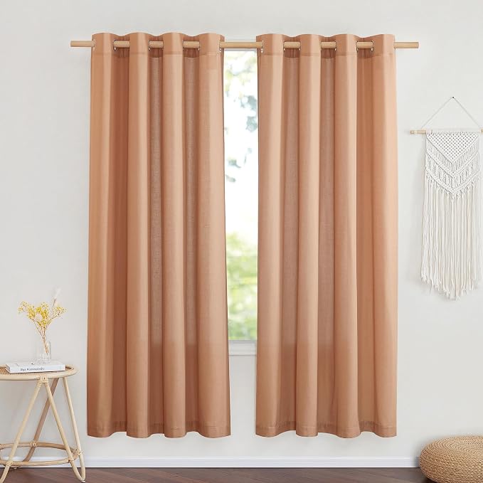 NICETOWN Thick Linen Burlap Terracotta Curtains, Privacy Curtains that Let Light in Window Treatments Linen Blend Drapes for Living Room/Girls Bedroom, W55 x L72, 2 Panels