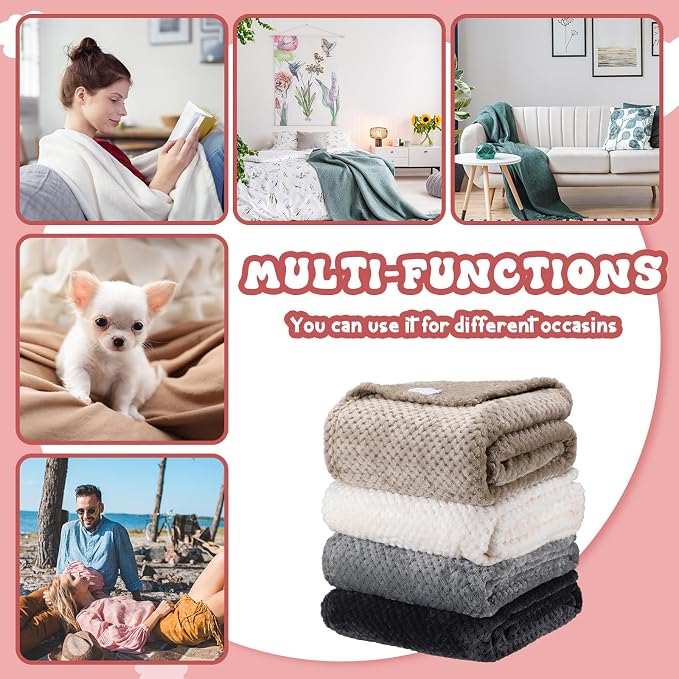 Newwiee 4 Pcs Fleece Throw Blanket, 3D Waffle Textured,Neutral Color | Soft Lightweight Set for Couch Bed Sofa, Warm Winter Throws, No Shedding Pilling, Flannel Waffle Texture, 50x60 Inch