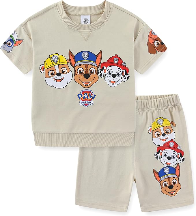 Paw Patrol Boys French Terry Short Sleeve T-Shirt and Short Set for Toddler and Big Kids