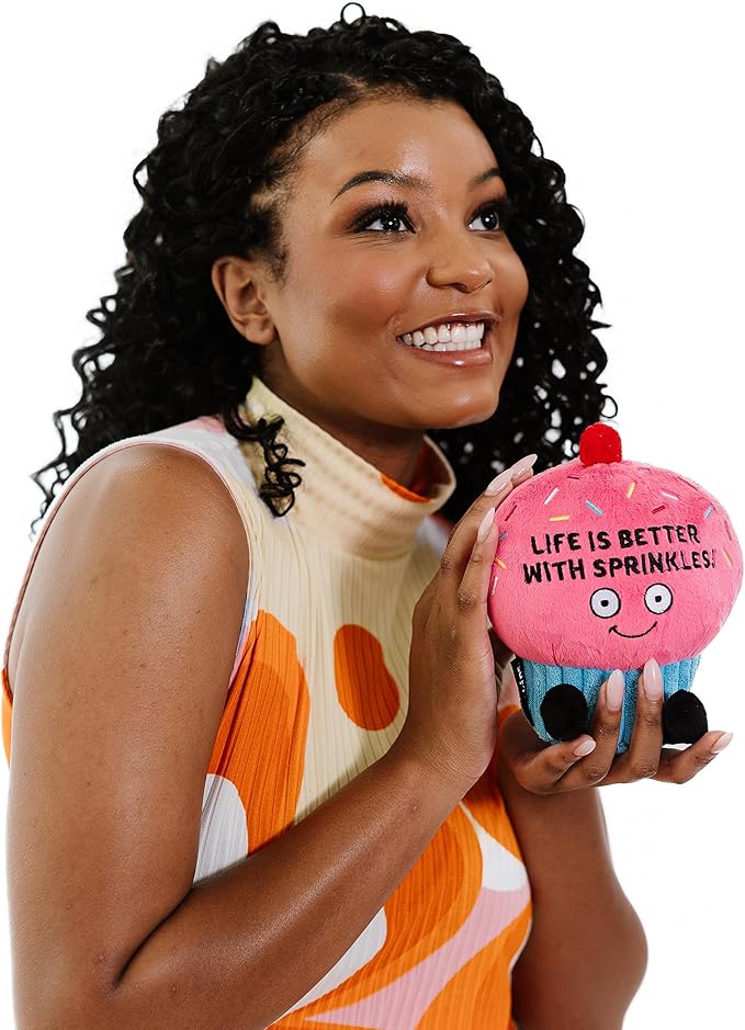 Punchkins Cupcake Plushie - Life is Better with Sprinkles Cute Cupcake Plush, Funny & Sassy Food Plush Toy for Gifting