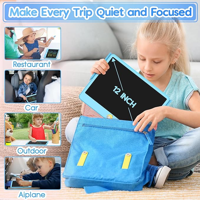 Hockvill LCD Writing Tablet for Kids 12 Inch, Toys for Boys Girls Drawing Pad for 3 4 5 6 7 Year Old Kids Toys, Toddler Erasable Doodle Board Travel Essentials, Valentines Day Gifts for Kids- Blue
