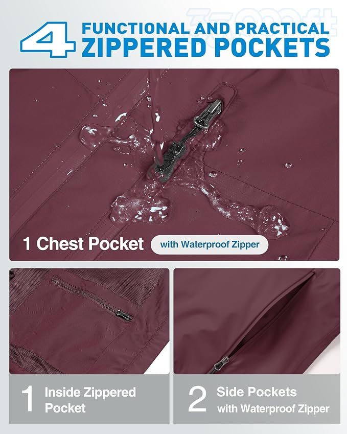 33,000ft Packable Rain Jacket Women Lightweight Waterproof Raincoat with Hood Cycling Bike Jacket Windbreaker