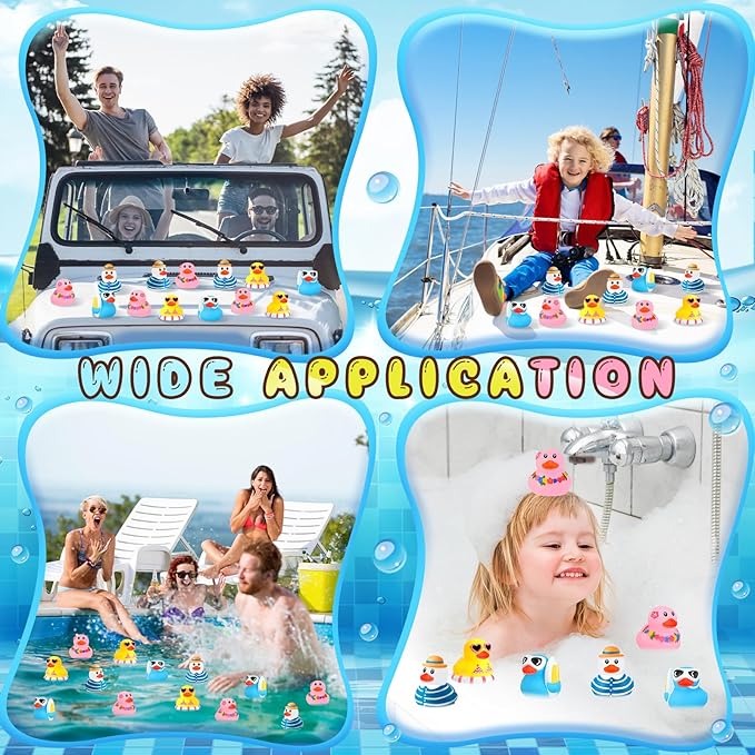 Honoson Summer Beach Rubber Duckies Bulk Mini Rubber Duck Bath Toys Float Bathtub Ducky Cute Squeaky Ducky for Classroom Carnival Summer Birthday Baby Shower Party Favor(4 Colors,48 Pcs)