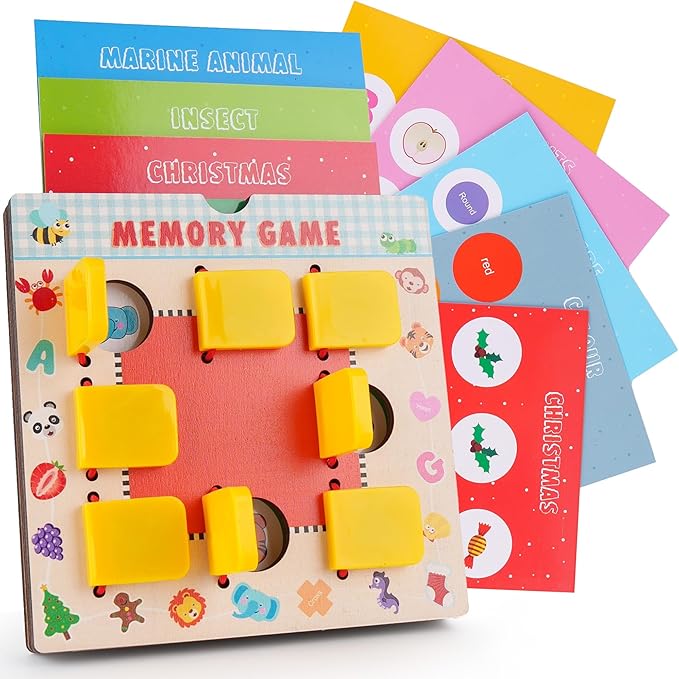 Memory Matching Game, Kids Travel Toy with 10 Double-Sided Cards, Flip Board for Ages 3-6, Travel Memory Game for Airplane & Road Trip