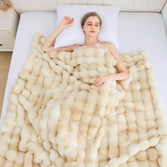ORINOVA Light Tie-dye Yellow Twin Fuzzy Ultra Soft Bed Comfy Blanket 60x80 Cozy Faux Fur Throw Blanket for Living Room Thick Fluffy Furry Blanket Home Gifts 860 GSM