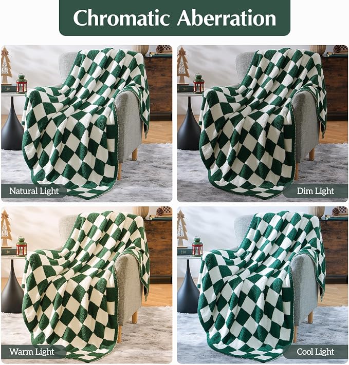 Soft Twin Size Checkered Blanket for Bed-Cozy Knitted Blankets | Lightweight Fluffy Warm Decor for Women, Mom, Her & Girls, Sofa, Chair, Couch, 60x80in, Avocado Green
