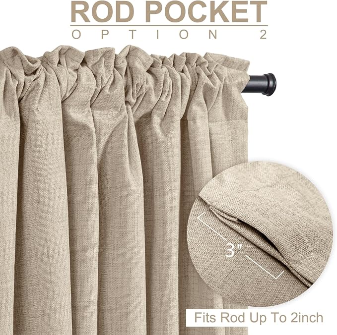100% Blackout Shield Linen Blackout Curtains for Bedroom 72 Inches Long, Back Tab/Rod Pocket Living Room Drapes, Thermal Insulated Blackout Curtains 2 Panels Set, 50" W x 72" L, Oatmeal