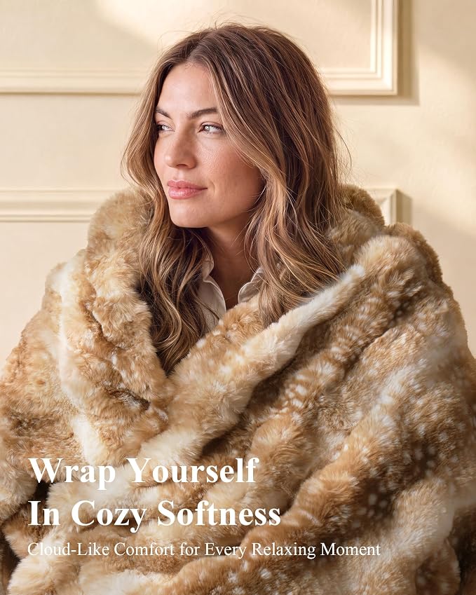 Ultra Soft Cozy Faux Fur Throw Blanket, Fuzzy Plush Thick Bubble Blanket, Oversize Luxury Fluffy Blanket for Couch, Bed, Bedroom and Living Room, 60x80 Inches, Tie-Dye Camel