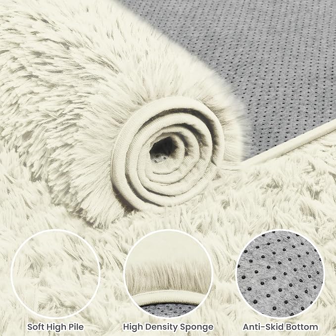 8x10 Area Rugs for Living Room Rug: Soft Fluffy Shag Cream White Rugs for Bedroom, Non-Slip Large Fuzzy Plush Rug Indoor Floor Carpet for Nursery Kids Boys Girl Room, Dorm, Playroom, Modern Home Decor