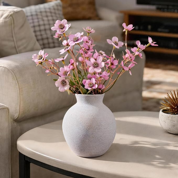 Ceramic Flower Vase Home Decor, 6 in Farmhouse Table White Vases Rustic Vintage Living Room Kitchen Bedroom Decorations Pottery Decorative Vases for House Shelf Office Coffee Desk Dining Fireplace
