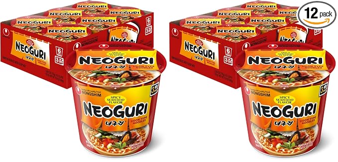 Nongshim Ramen Noodles,Gourmet Instant Ramen cup,Premium Microwavable Noodle Soup,Neoguri Spicy Seafood,2.64 Ounce,(Pack of 12)