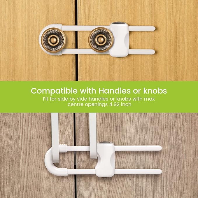 Jetec 10 Pack Baby Cabinet Locks, No Adhesive No Drill Child Safety Locks for Cabinets with Knobs or Handles, Adjustable U-Shaped Child Proof Latches for Cupboards, Fridge, Closet, Pets(White)