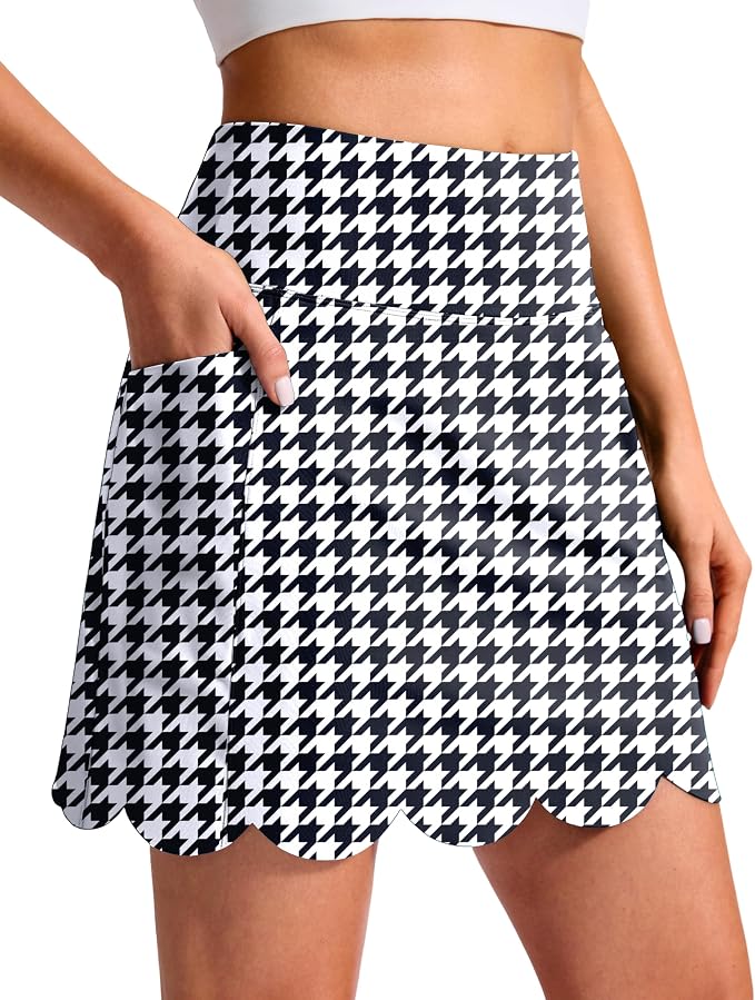 16" Skorts for Women with 4 Pockets High Waisted Scalloped Hem Athletic Tennis Skirt Golf Skort Dressy Casual