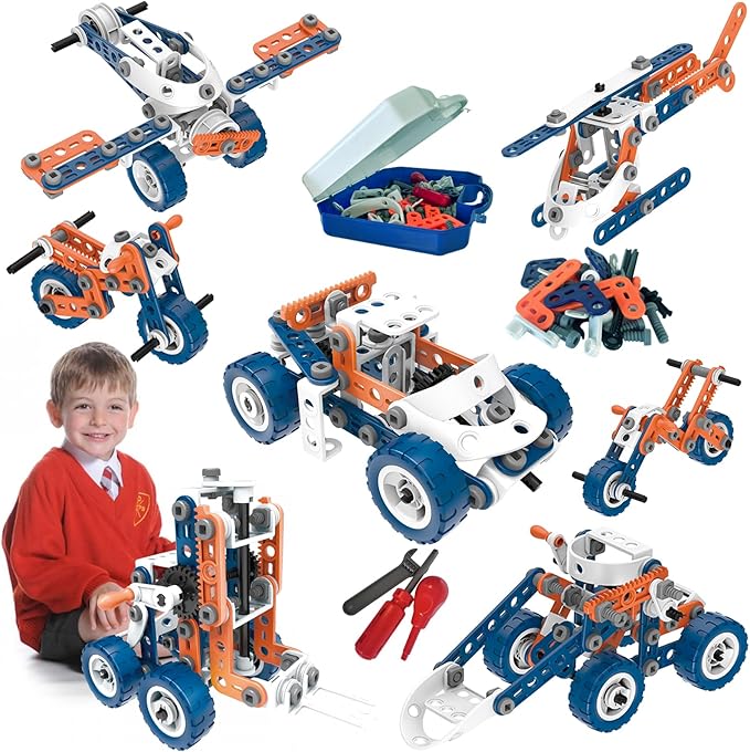 12 in 1 STEM Toys for 4 5 6 7 8+ Year Old Boy Building Toys Kids Age 4-8 5-7, 152 PCS Construction Blocks for Preschool Kids Educational STEM Kits Engineering Creative Christmas Birthday Gifts
