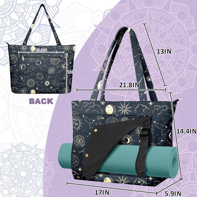 Yoga Bag for Women, Large Canvas Yoga Mat Tote Bag with Yoga Mat Carrier - Large Mat Pocket Fitness Tote for Pilates, Gym, Travel, Office & Beach
