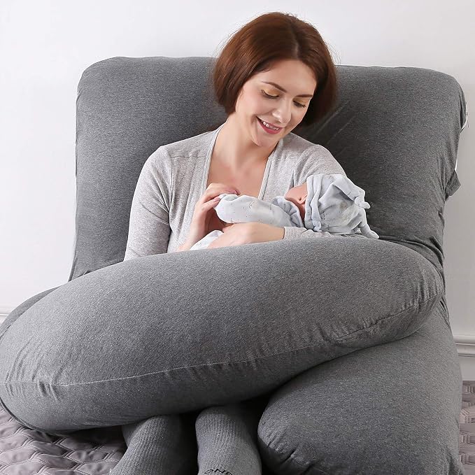U-Shaped Full Body Pregnancy Pillow for Sleeping – 57" Maternity Pillow with Removable Cover, Support for Back, Legs, Belly & Hips (Jersey-Dark Grey)