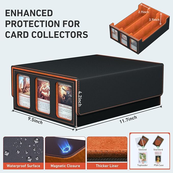 3-Row Trading Card Storage Box, Bulk Cards Case for 2400+ Mtg tcg Magic Playing Game Card Organizer, Commander Deck Box with 3 Supports & 24 Dividers