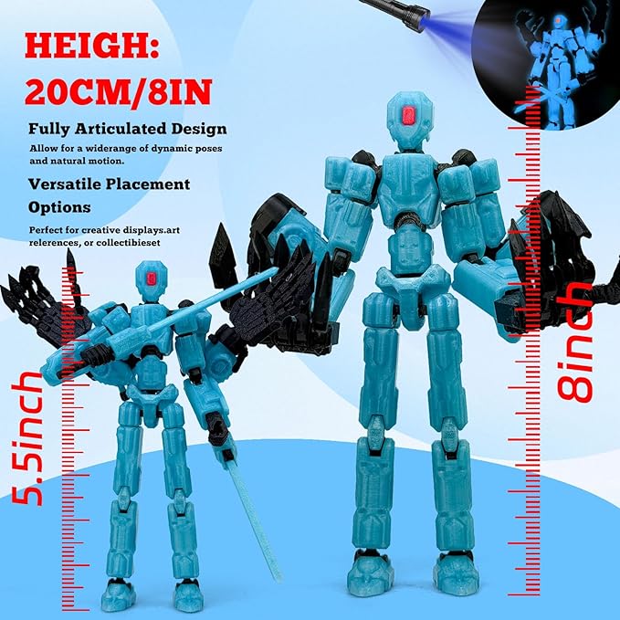 8Inch T13 Action Figure Assembly Completed, T13 Multi-Jointed Movable Robot Action Figure Set,Collectors Desktop Decorations for Game Lovers Toys (Luminous Blue)