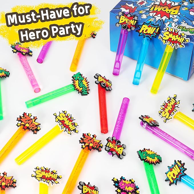 24PCS Bubble Wands Toys for Kids Hero Birthday Party Favors Supplies Decorations, Classroom Prizes, Pinata Fillers, Goodie Bag Stuffers Gifts, Easter Fillers