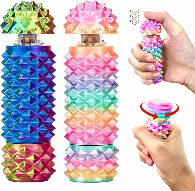 2pcs Little Ouchies Pain Stim Fidget Toy for Adult with Rotating/Spiky/Click-Press, 3-in-1 Design Sensory Toy for Anxiety Relief Skin Picking, Pain Spiky Grippie Stim Keychain for Novelty Gifts