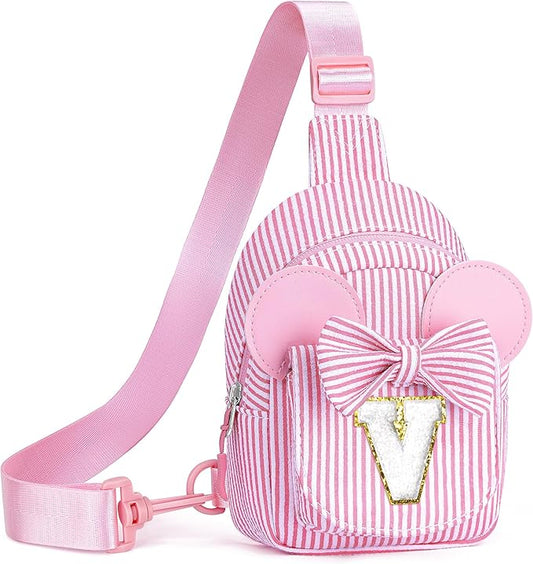 Girls Sling Bag - Birthday Gifts for 2 3 4 5 6 Year Old Girl, Birthday Gifts for Girl Daughter Sister, Initial Cross Body Bags for Girls Sling Bag for Kids Purse(Pink V)
