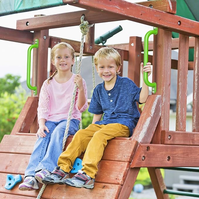 Dolibest 6 Pack 17-Inch Safety Handle, Heavy Duty Metal Safety Playground Handles, Indoor Monkey Bars, Playset Grab Handles for Kids Playhouse, Climbing Frame, Treehouse, Swing Set Accessories -Green