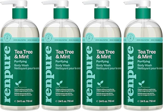 RENPURE Tea Tree & Mint Body Wash - Cleanses, Invigorates & Refreshes Skin Without Over-Drying - For All Skin Types - Tea Tree Leaf Oil, Spearmint Leaf Oil - 24 Fl Oz each,2 Count (Pack of 2)