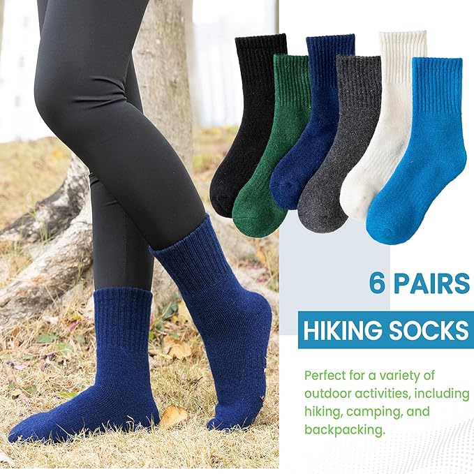 WEVIAS Kids Merino Wool Hiking Socks Boys Thermal Winter Cozy Boot Warm Cushion Socks 6 Pairs